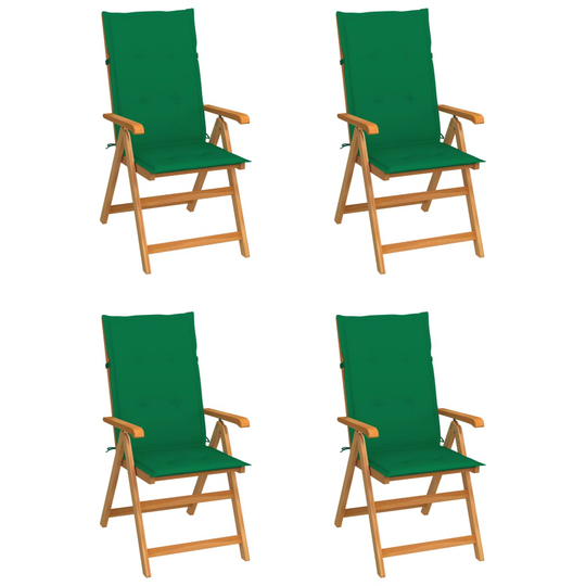 vidaXL Trädgårdsstolar med gröna dynor 4 st massiv teak