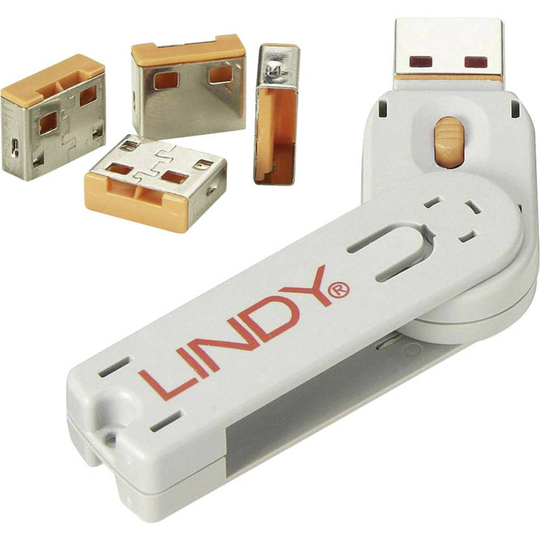 LINDY USB-portlås USB-Lock + Key Set 4 st Orange inkl. 1 nyckel 40453