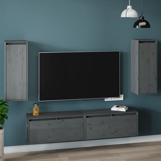 vidaXL Väggskåp 2 st grå 30x30x80 cm massiv furu