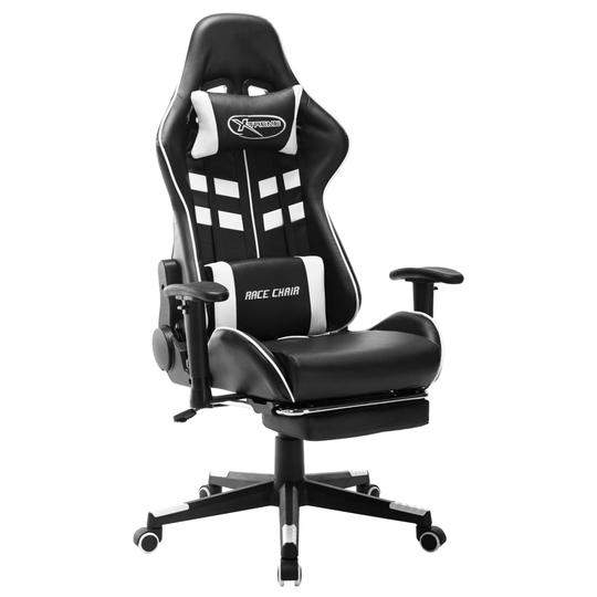 vidaXL Gamingstol med fotstöd svart och vit konstläder