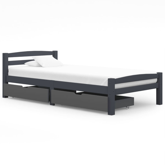 vidaXL Sängram med 2 lådor mörkgrå massiv furu 100x200 cm