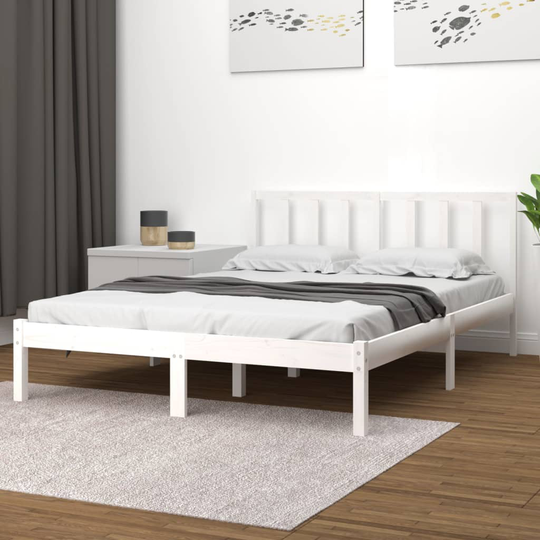 vidaXL Sängram vit massiv furu 120x190 cm dubbelsäng