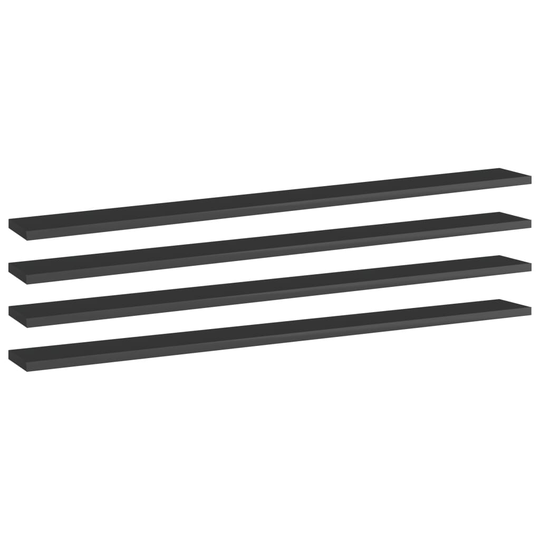 vidaXL Hyllplan 4 st svart högglans 100x10x1,5 cm spånskiva