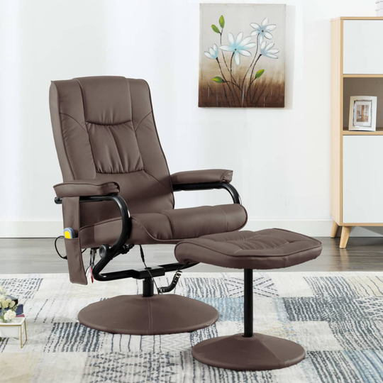 vidaXL Massagestol med fotpall konstläder brun