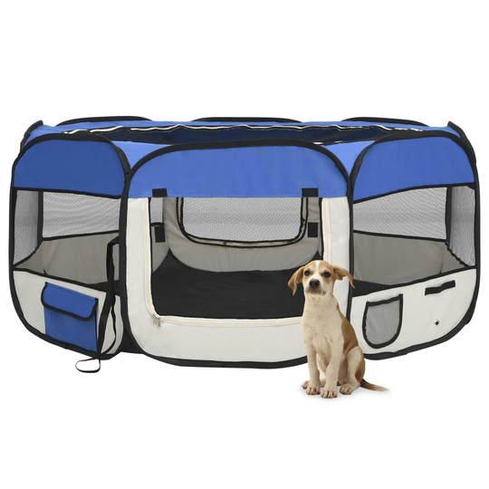 vidaXL Hopfällbar hundhage med väska blå 145x145x61 cm