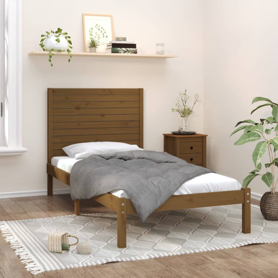 vidaXL Sängram honungsbrun massivt trä 90x200 cm