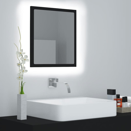 vidaXL Badrumsspegel med LED svart 40x8,5x37 cm spånskiva
