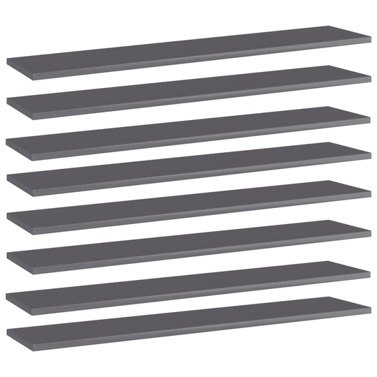 vidaXL Hyllplan 8 st grå högglans 100x20x1,5 cm spånskiva