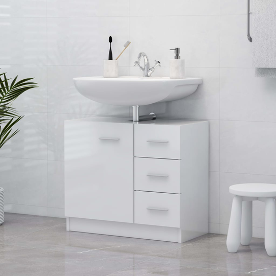 vidaXL Tvättställsskåp vit högglans 63x30x54 cm spånskiva
