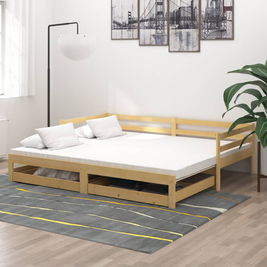 vidaXL Dagbädd utdragbar 2x(90x200) cm massiv furu