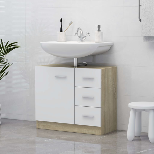 vidaXL Tvättställsskåp vit och sonoma-ek 63x30x54 cm spånskiva