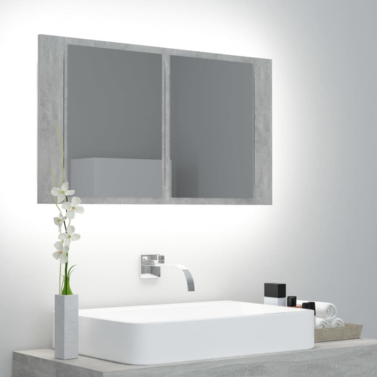 vidaXL Spegelskåp med LED betonggrå 80x12x45 cm