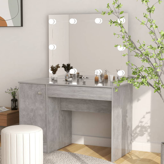 vidaXL Sminkbord med LED-belysning 110x55x145 cm MDF betonggrå