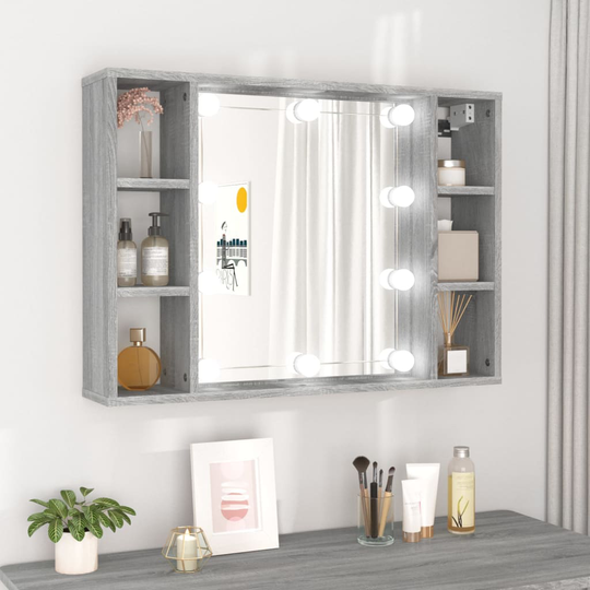 vidaXL Spegelskåp med LED grå sonoma 76x15x55 cm