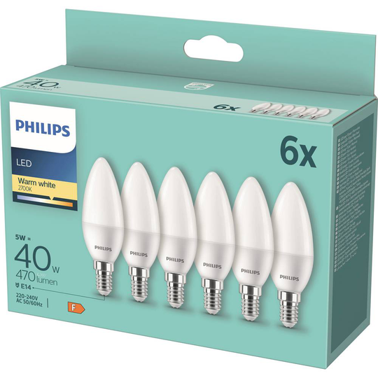 Philips Lighting LED N/A N/A 5 W = 40 W Varmvit (Ø x L) 35 mm x 106 mm 6 st