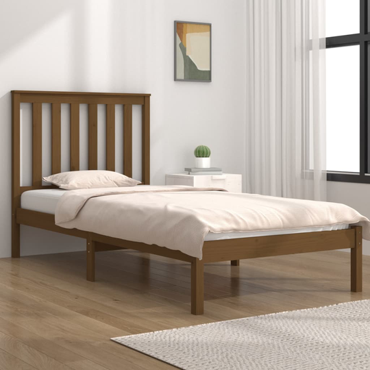 vidaXL Sängram honungsbrun massiv furu 75x190cm liten enkelsäng