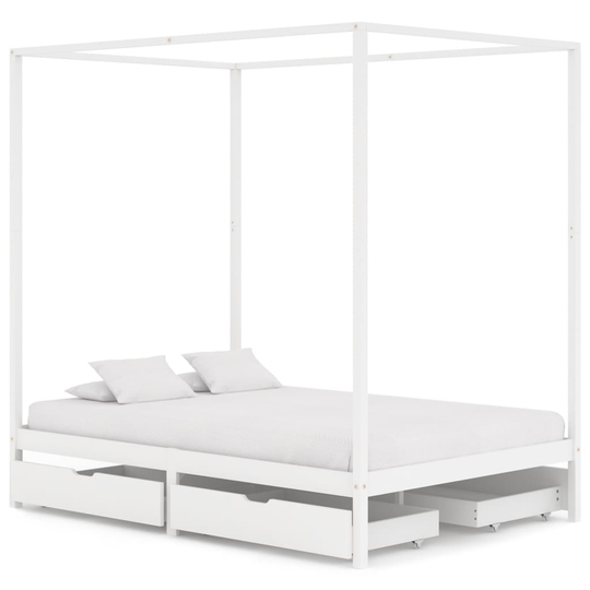 vidaXL Himmelsäng med 4 lådor vit massiv furu 140x200 cm