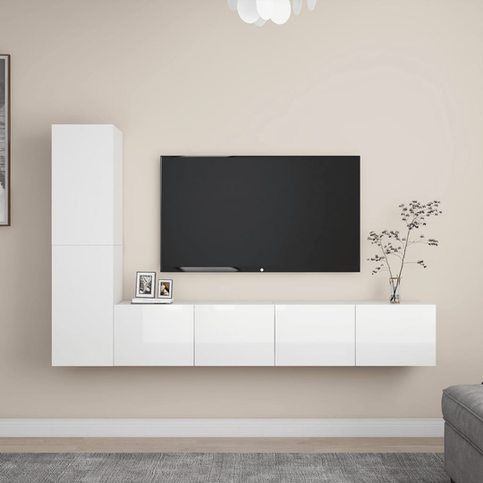 vidaXL TV-skåp 4 delar vit högglans spånskiva
