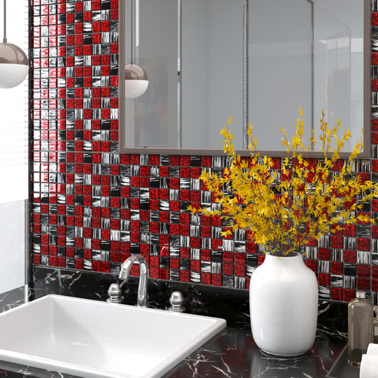 vidaXL Mosaikplattor 22 st svart och röd 30x30 cm glas