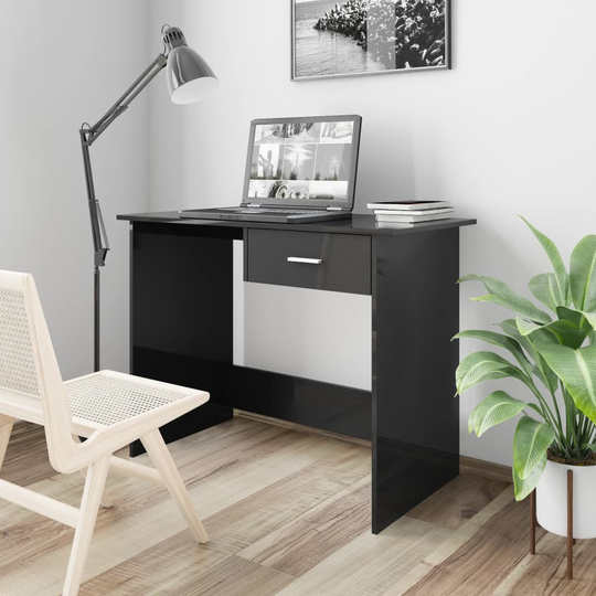 vidaXL Skrivbord svart högglans 100x50x76 cm spånskiva