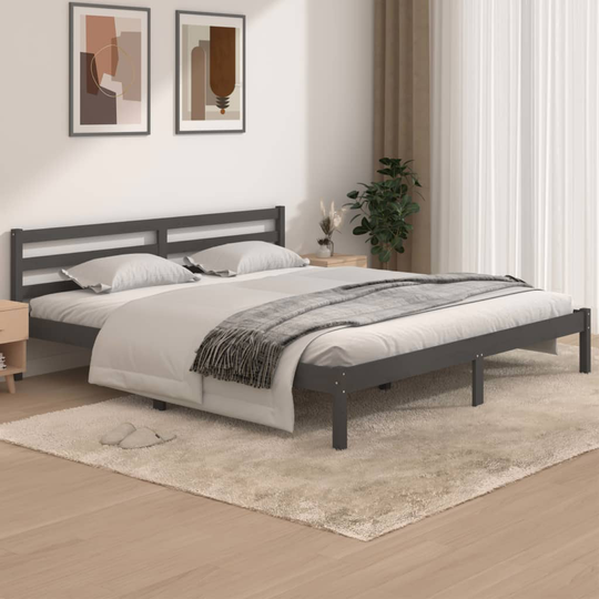 vidaXL Sängram massiv furu 180x200 cm grå 6FT