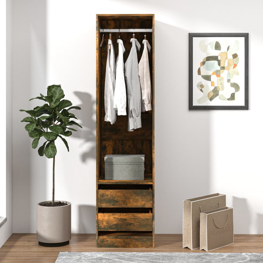 vidaXL Garderob med lådor rökfärgad ek 50x50x200 cm konstruerat trä