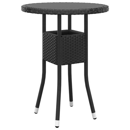 vidaXL Utebord Ø60x75 cm Härdat glas och konstrotting svart