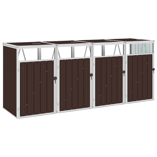 vidaXL Skjul för fyra sopkärl brun 286x81x121 cm stål
