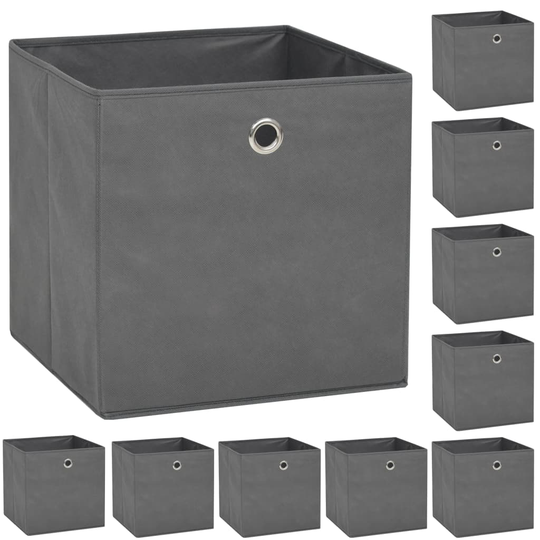 vidaXL Förvaringslådor 10 st non-woven tyg 32x32x32 cm grå