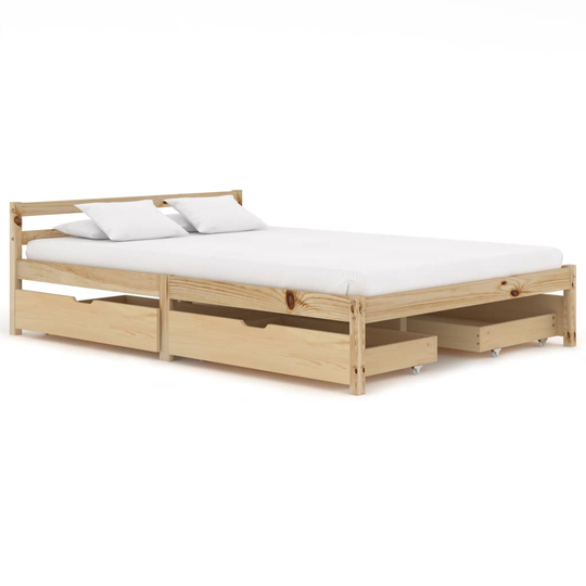 vidaXL Sängram med 4 lådor massiv furu 140x200 cm