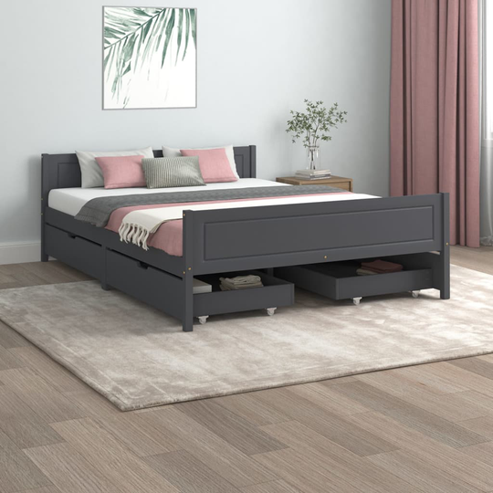vidaXL Sängram med 4 lådor mörkgrå massiv furu 140x200 cm