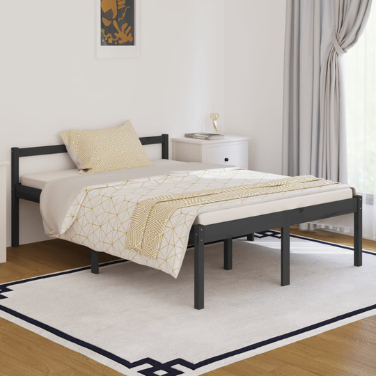 vidaXL Sängram grå massiv furu 135x190 cm 4FT6