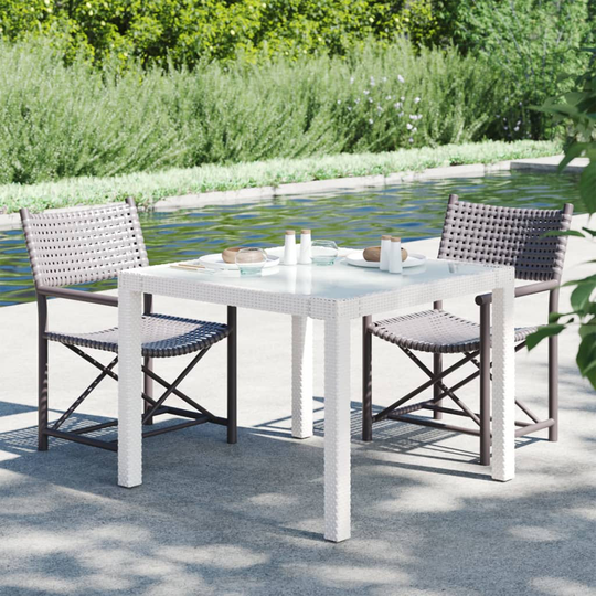 vidaXL Utebord 90x90x75 cm Härdat glas och konstrotting vit