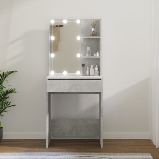 vidaXL Sminkbord med LED betonggrå 60x40x140 cm