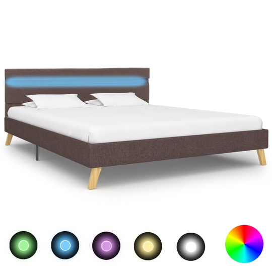 vidaXL Sängram med LED taupe tyg 160x200 cm