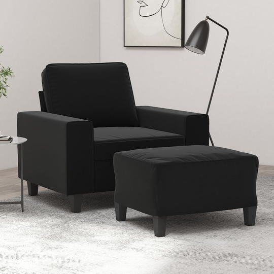 vidaXL Fåtölj med fotpall svart 60 cm mikrofibertyg