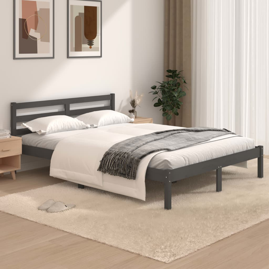 vidaXL Sängram massiv furu 120x190 cm grå 4FT
