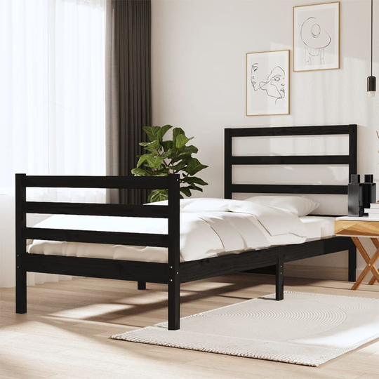 vidaXL Sängram svart massivt trä 75x190 cm