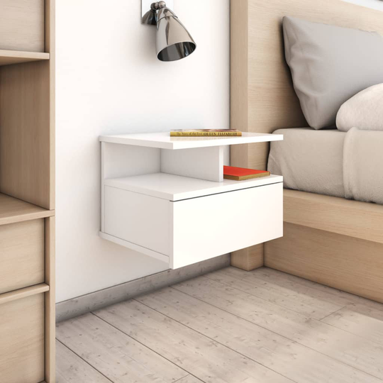 vidaXL Svävande sängbord 2 st vit högglans 40x31x27 cm konstruerat trä