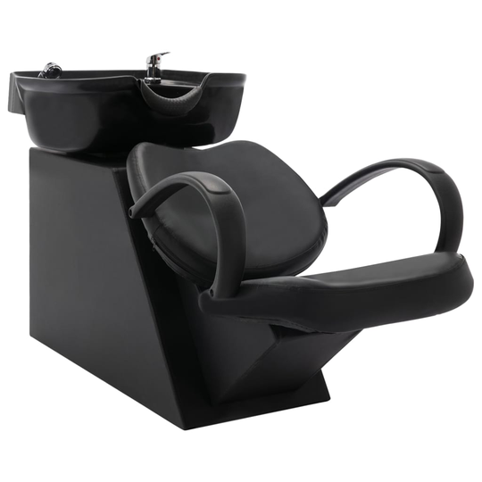 vidaXL Schamponeringsstol med handfat svart konstläder