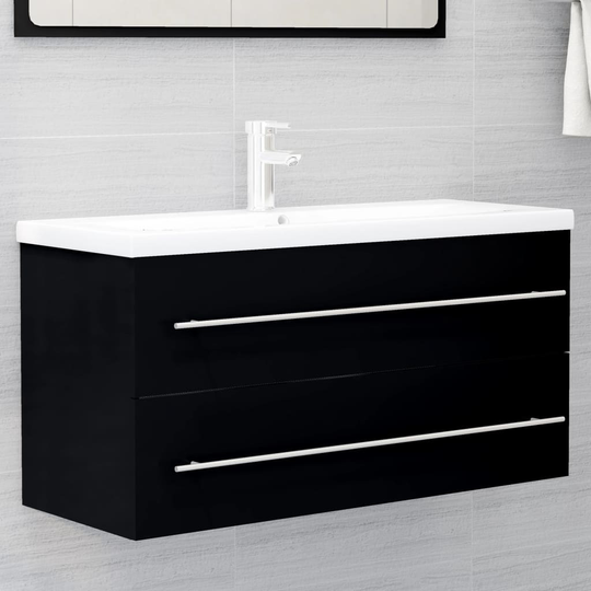 vidaXL Tvättställsskåp svart 100x38,5x48 cm spånskiva