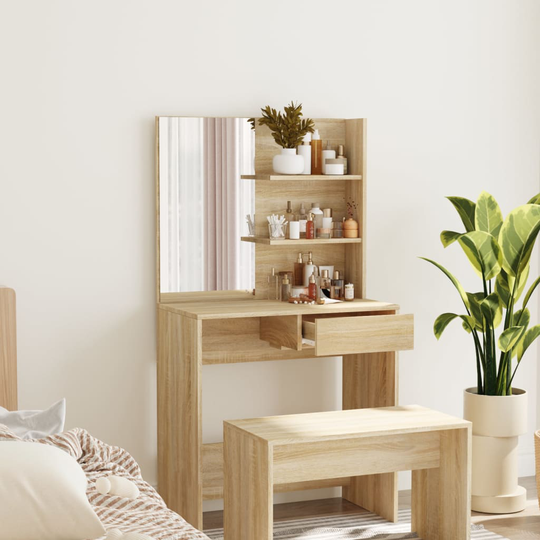 vidaXL Sminkbord med spegel sonoma-ek 74,5x40x141 cm