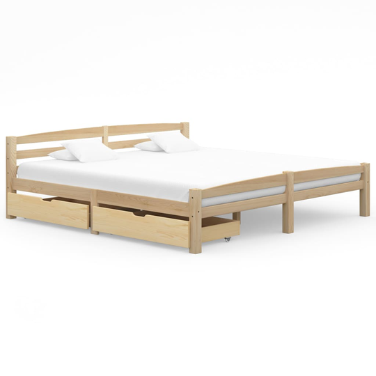 vidaXL Sängram med 2 lådor massiv furu 200x200 cm