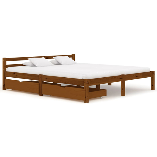 vidaXL Sängram med 2 lådor honungsbrun massiv furu 180x200 cm