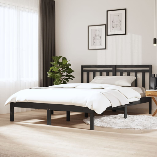 vidaXL Sängram grå massivt trä 120x190 cm liten dubbelsäng