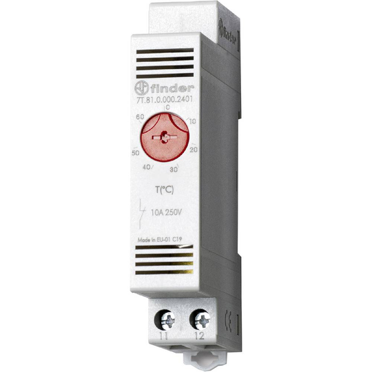Värmetermostat för skåp 7T.81.0.000.2401 Finder 250 V/AC 1 NC (L x B x H) 88.8 x 17.5 x 47.8 mm