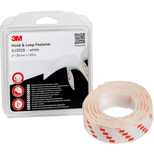 Kardborreband för fastlimning (L x B) 1.25 m x 25 mm Vit 3M SJ352B 1 st