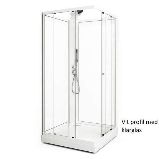 Macro Duschkabin Flow Rak Exclusive - Klarglas/Ice Bakvägg Vit 91 x 81 vänster