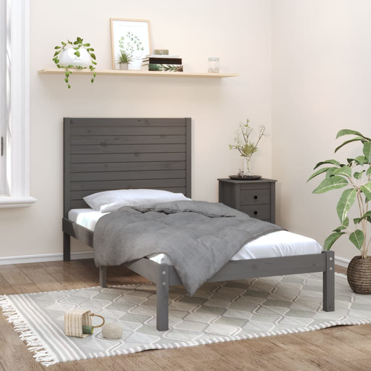 vidaXL Sängram grå massivt trä 100x200 cm