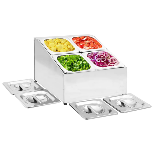 vidaXL Gastronormbehållare med 4 GN 1/6 kantin rostfritt stål